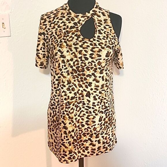 Leopard Print One Cold-Shoulder Mini-Dress, Size Medium,  NWOT - Picture 1 of 7